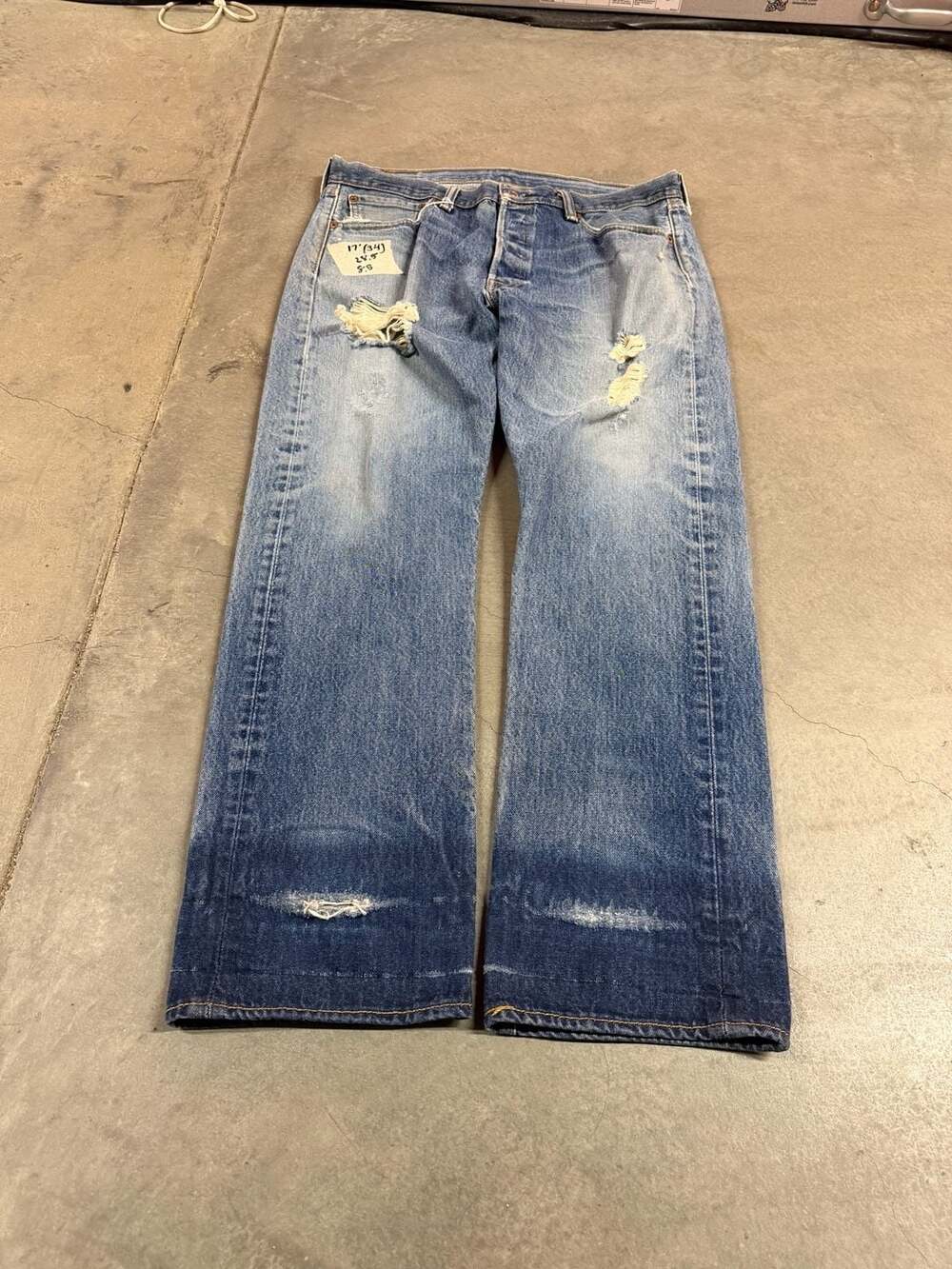 Levi's 501 Button Fly Distressed Light Wash Denim Jeans Size W34 L30